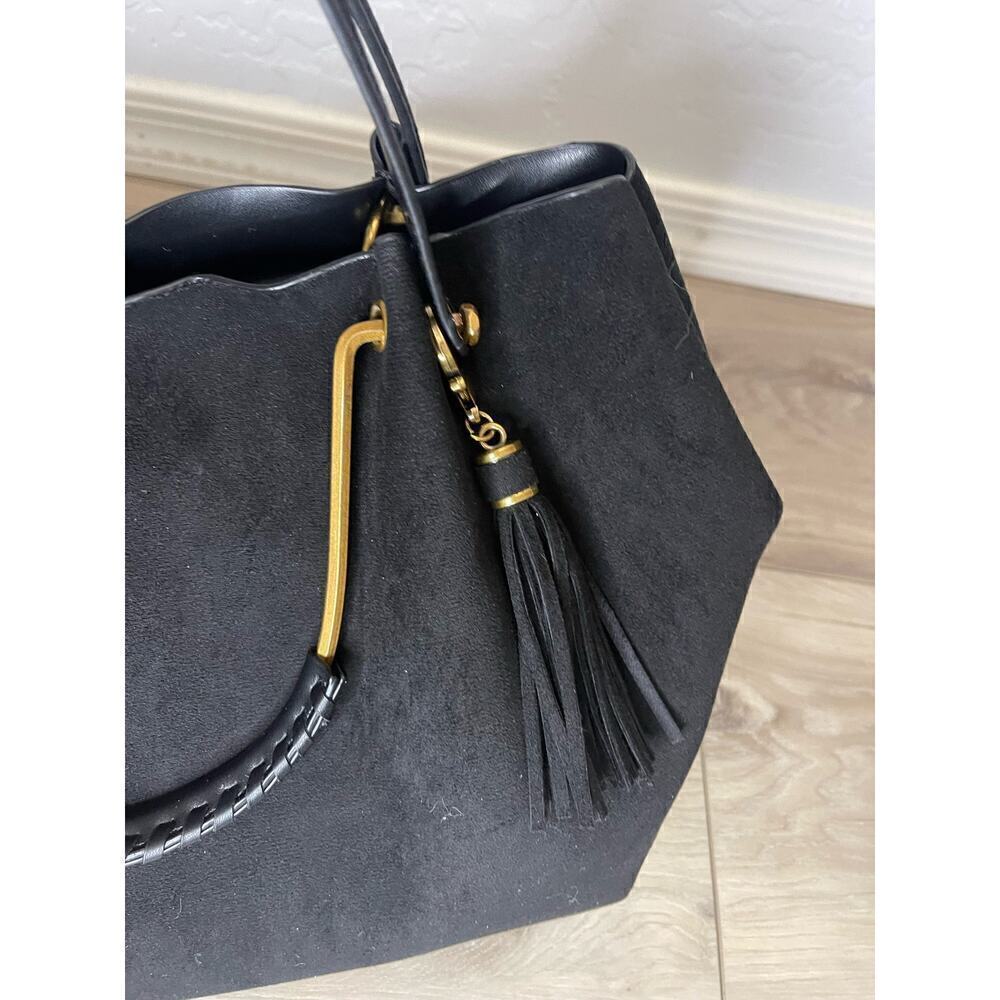 NWT House of Harlow 1960 Black Suede Luxe Satchel & Wristlet - Picture 7 of 11